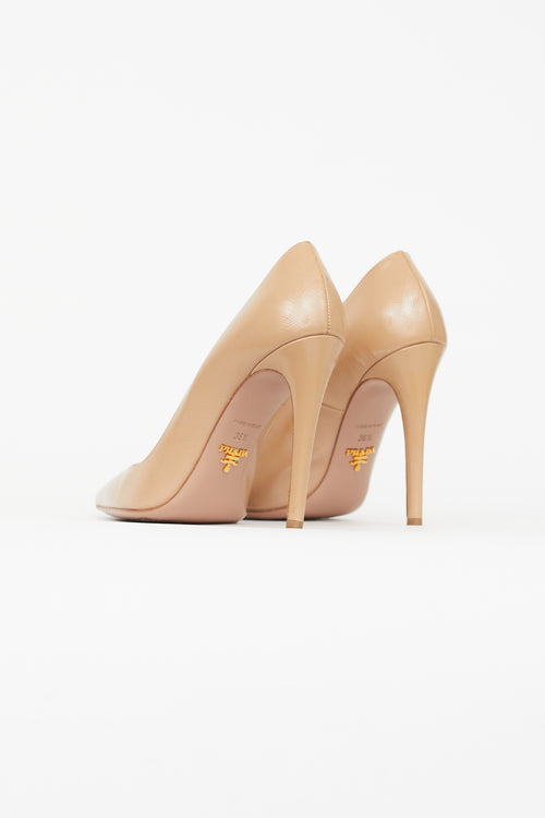 Prada Beige Textured Leather Pointed Toe Pump