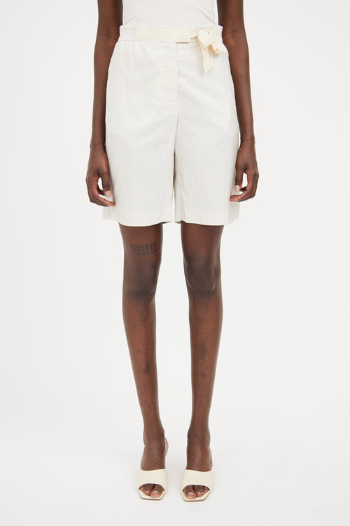 Prada Cream 
Blue Stripe Belted Short