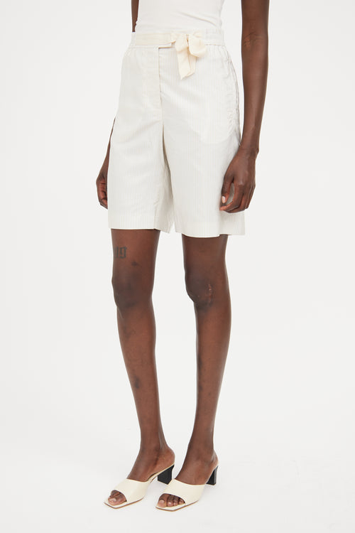 Prada Cream 
Blue Stripe Belted Short