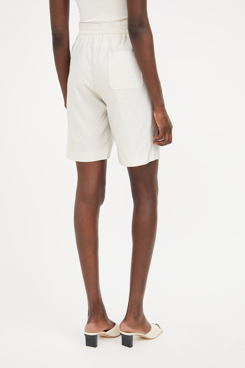 Prada Cream 
Blue Stripe Belted Short