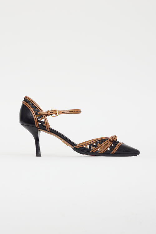 Prada Black 
Brown Leather Bow Heel