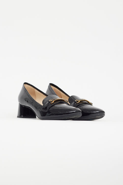 Prada Black 
Gold Patent Leather Pump Loafers