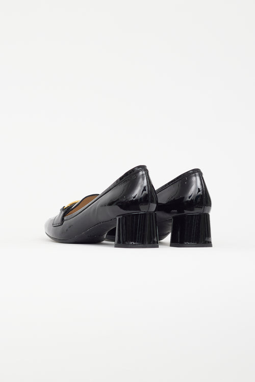 Prada Black 
Gold Patent Leather Pump Loafers