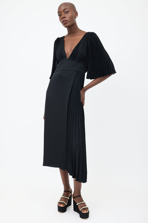 Prada Black Asymmetrical Pleated Wrap Dress