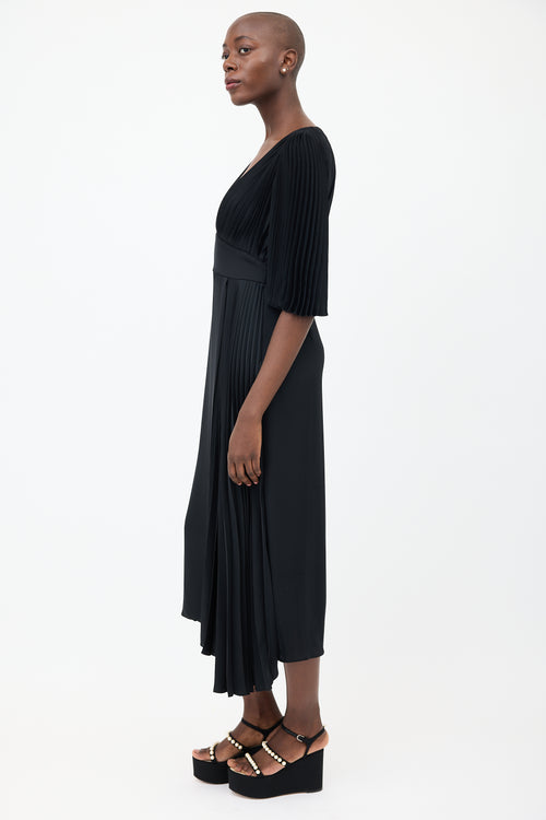 Prada Black Asymmetrical Pleated Wrap Dress