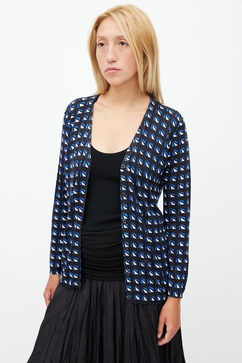 Prada Black 
Multicolour Geometric Silk Cardigan