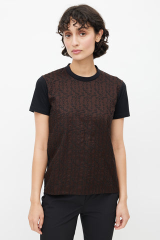 Prada Black 
Brown Geometric Embroidered T-Shirt