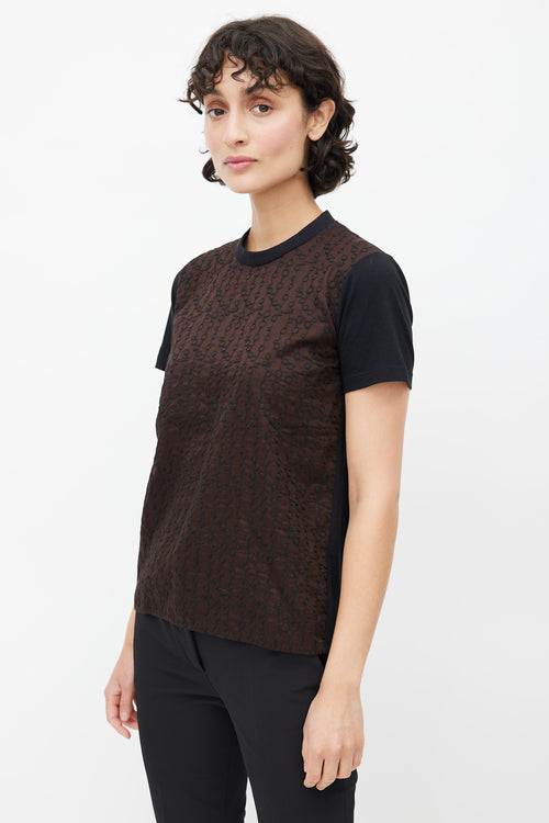 Prada Black 
Brown Geometric Embroidered T-Shirt