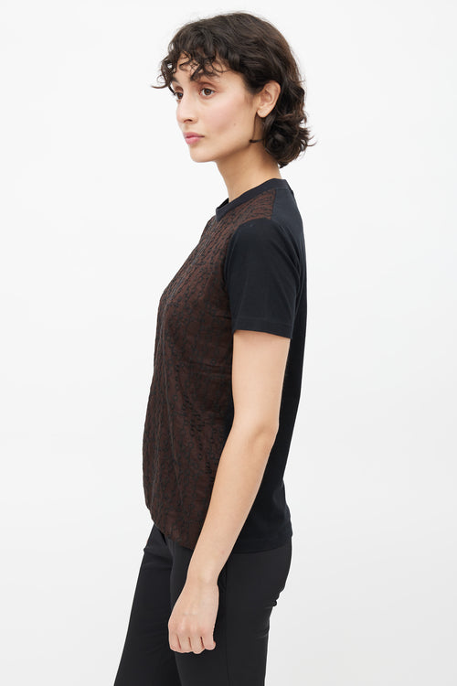 Prada Black 
Brown Geometric Embroidered T-Shirt