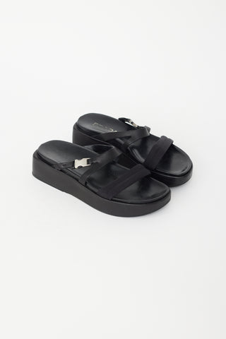 Prada Vintage Black Buckle Platform Slide