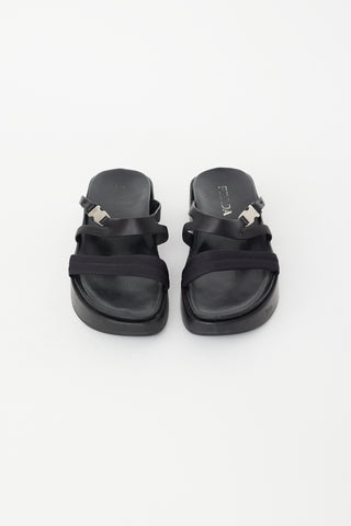 Prada Vintage Black Buckle Platform Slide