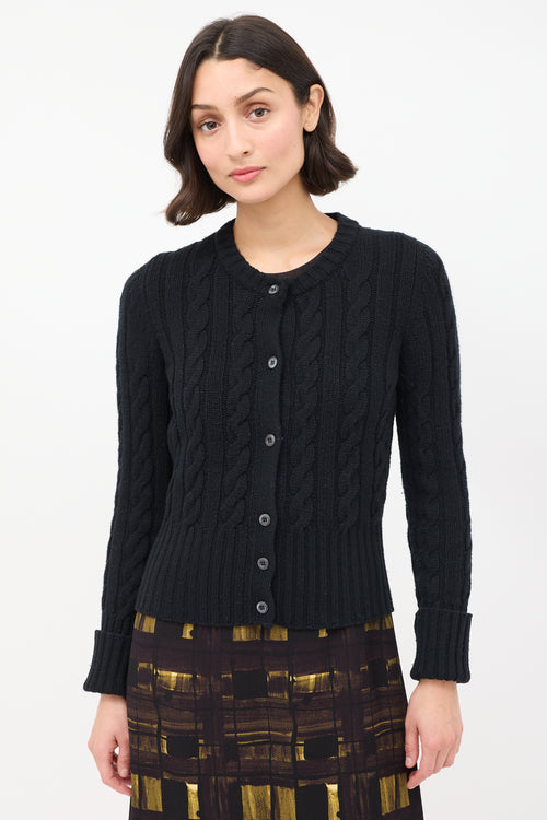 Prada Black Wool 
Cashmere Cable Knit Cardigan