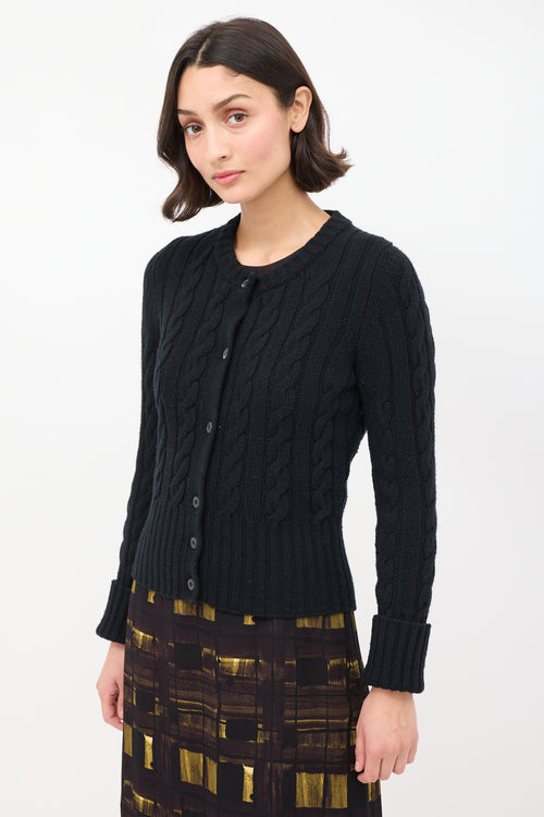 Prada Black Wool 
Cashmere Cable Knit Cardigan