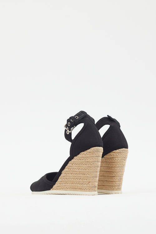 Prada Black Canvas Wedge Heel Sandal