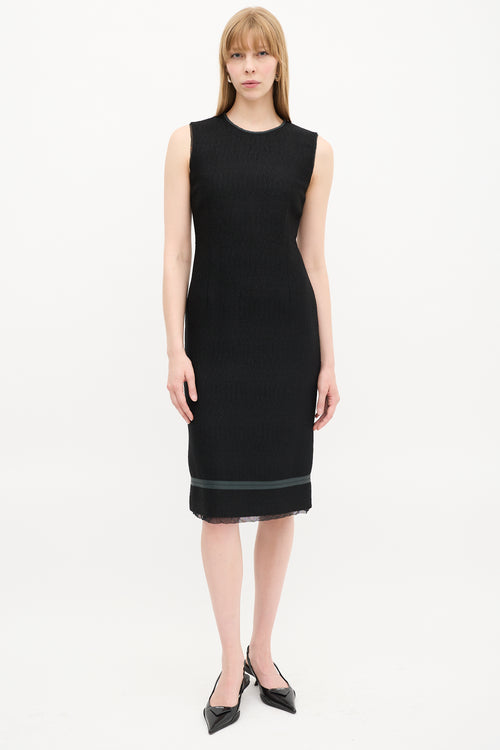 Prada Black Chenille Midi Sheath Dress