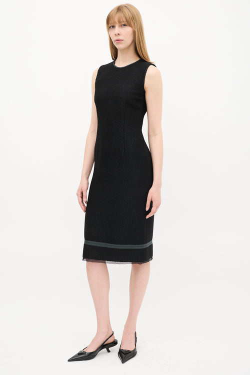 Prada Black Chenille Midi Sheath Dress