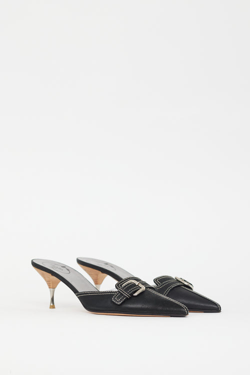 Prada Black Leather Buckle Mule