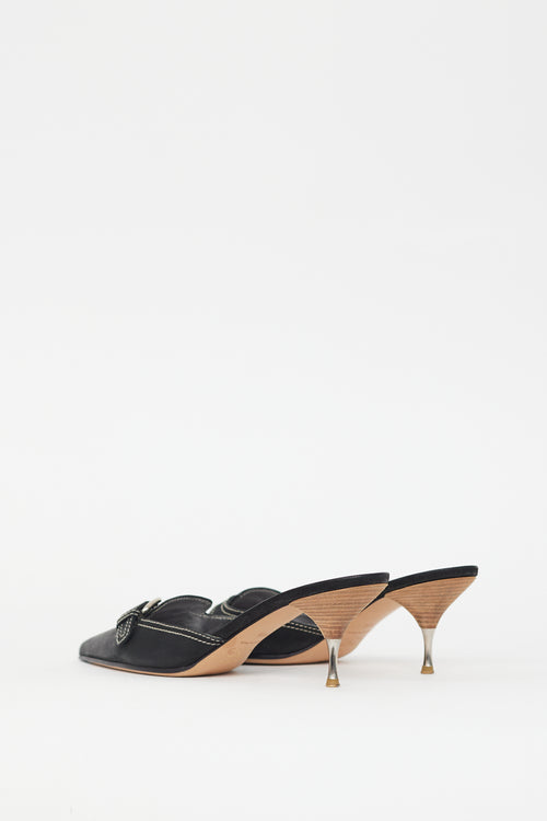 Prada Black Leather Buckle Mule