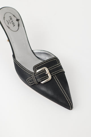 Prada Black Leather Buckle Mule