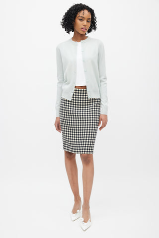 Prada Black 
Cream Wool Gingham Skirt