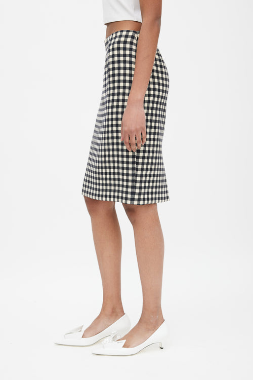 Prada Black 
Cream Wool Gingham Skirt