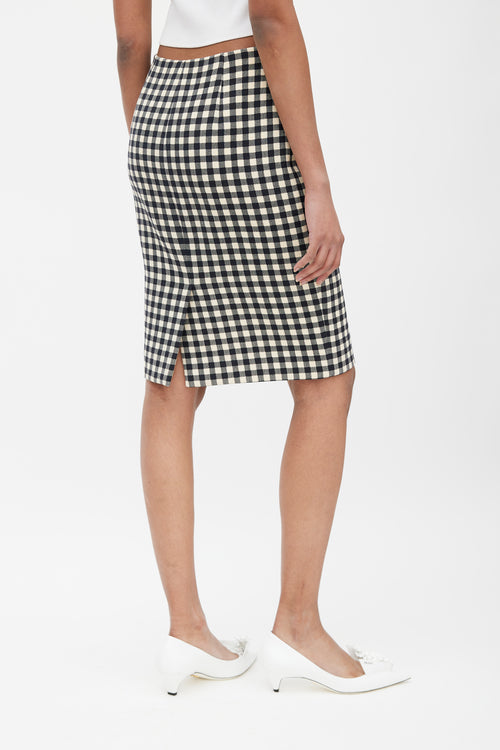 Prada Black 
Cream Wool Gingham Skirt