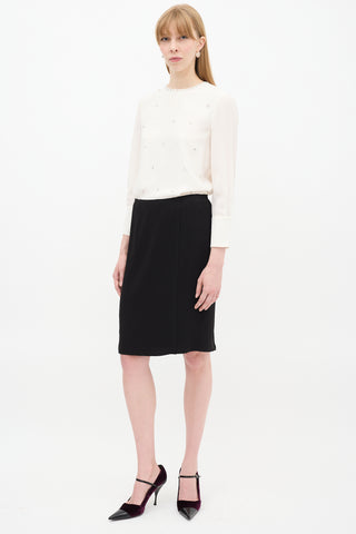 Prada Black Crepe Midi Pencil Skirt