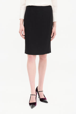 Prada Black Crepe Midi Pencil Skirt