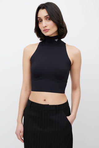 Prada Black Cropped Turtleneck Logo Top