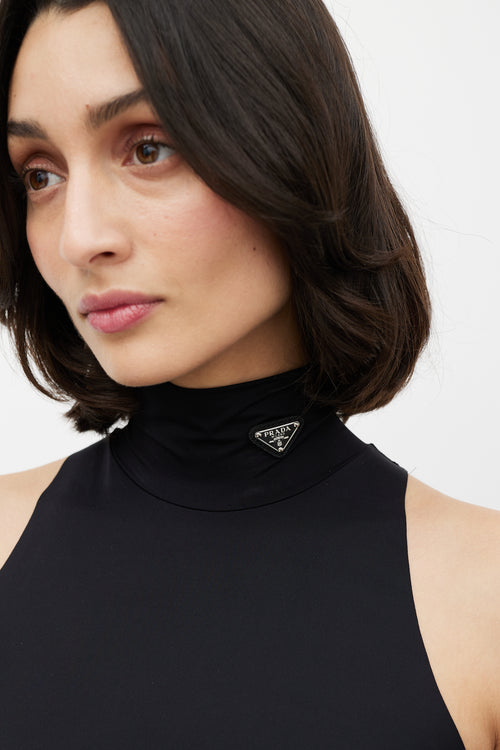 Prada Black Cropped Turtleneck Logo Top