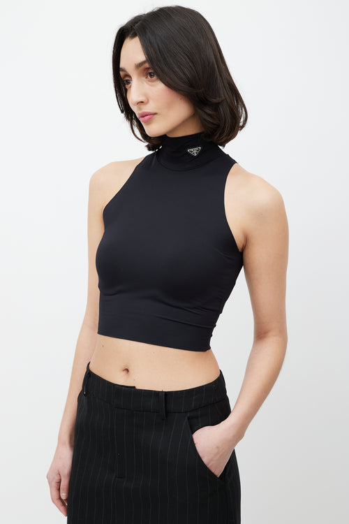 Prada Black Cropped Turtleneck Logo Top