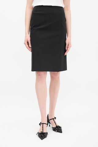 Prada Black Double Vent Midi Pencil Skirt