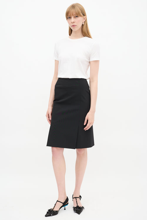 Prada Black Double Vent Midi Pencil Skirt