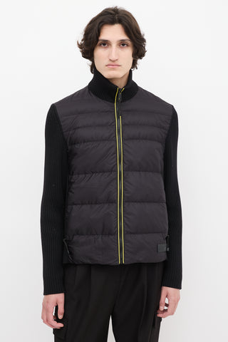 Prada Black Down 
Ribbed Knit Jacket