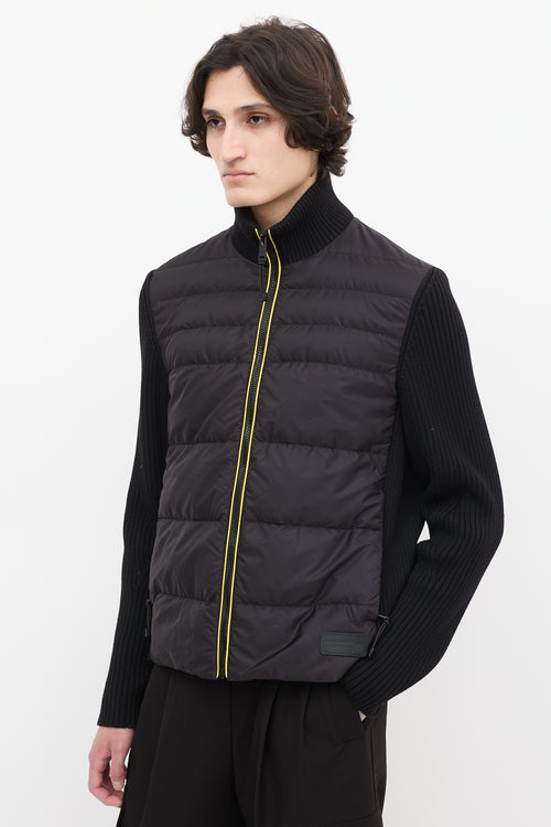 Prada Black Down 
Ribbed Knit Jacket