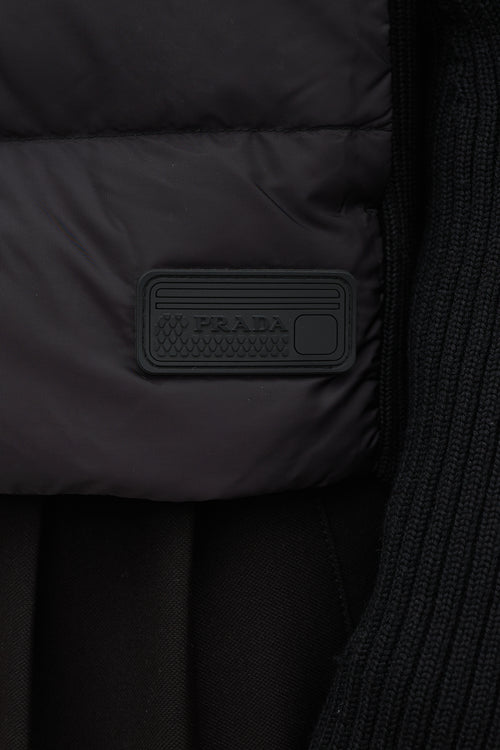 Prada Black Down 
Ribbed Knit Jacket