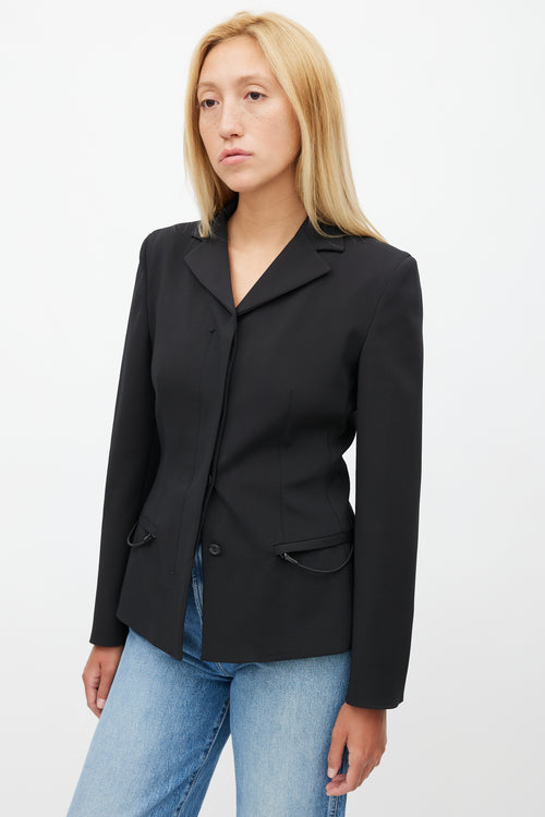 Prada Black Drawcord Darted Blazer