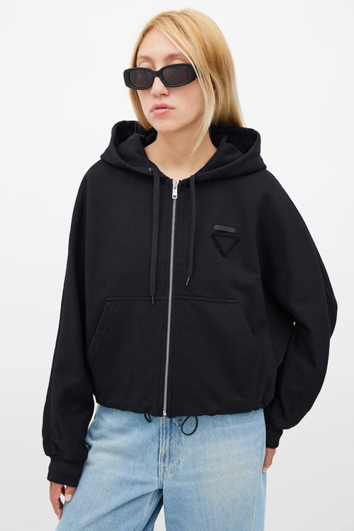 Prada Black Drawstring Zip Hoodie