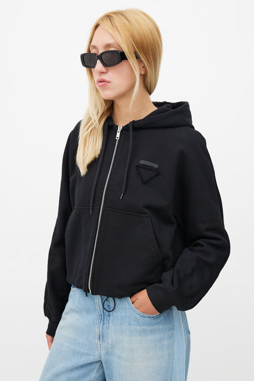 Prada Black Drawstring Zip Hoodie