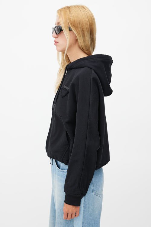 Prada Black Drawstring Zip Hoodie