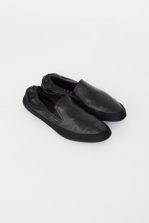 Prada Black Leather Slip On Loafer