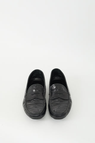 Prada Black Embossed Leather Penny Loafer