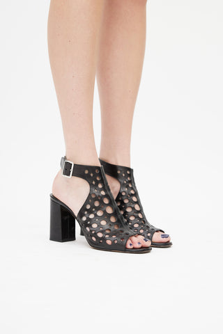 Prada Black Eyelet Cut Out Sandal