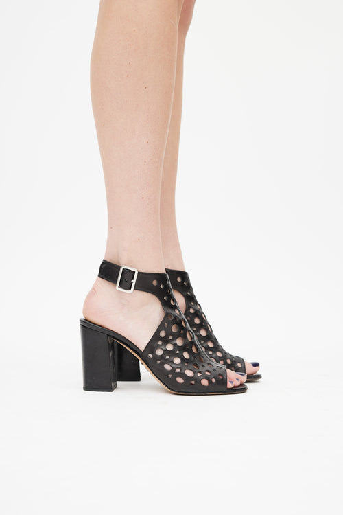 Prada Black Eyelet Cut Out Sandal