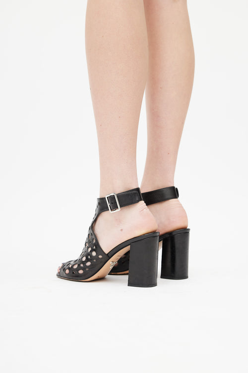 Prada Black Eyelet Cut Out Sandal