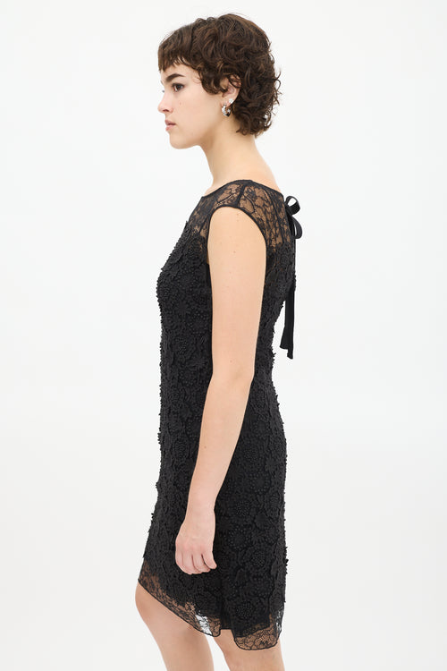 Prada Black Floral Lace Appliqué Midi Dress