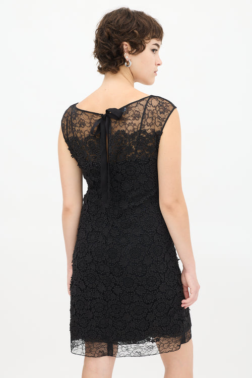 Prada Black Floral Lace Appliqué Midi Dress