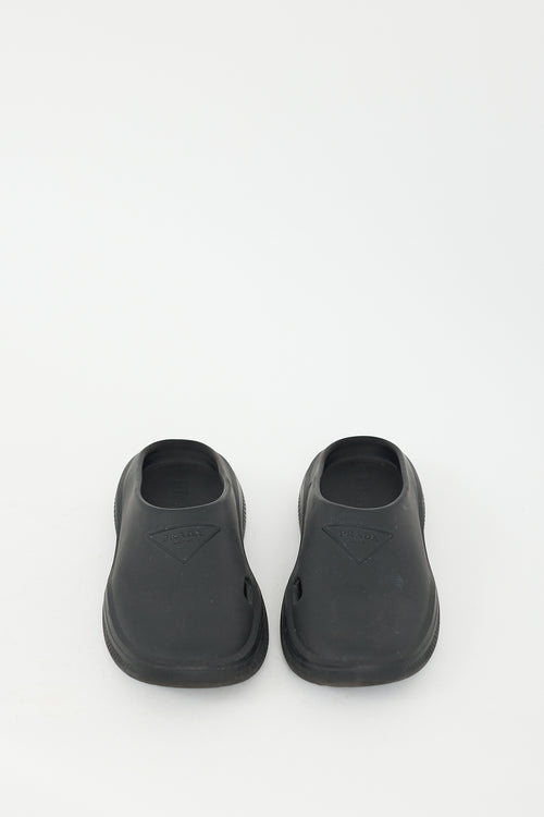 Prada Black Foam Rubber Logo Mule