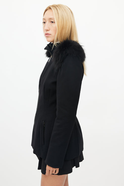 Prada Black Fur Shoulder Zip Up Coat