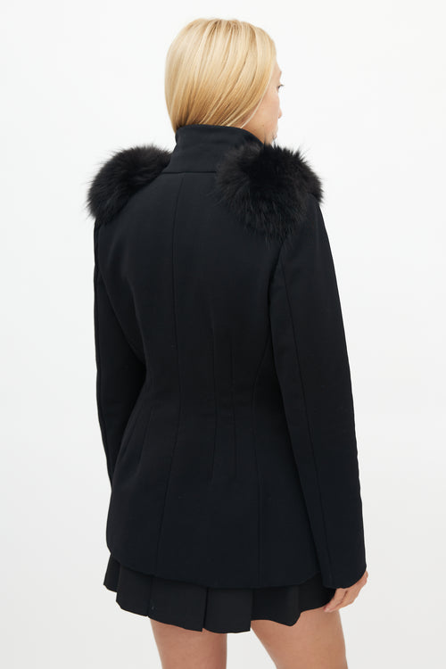 Prada Black Fur Shoulder Zip Up Coat